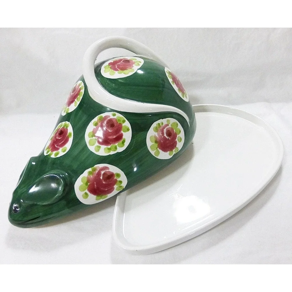 Vtg bellini mouse covered cheese tray hand painted kitchen italy serving dish